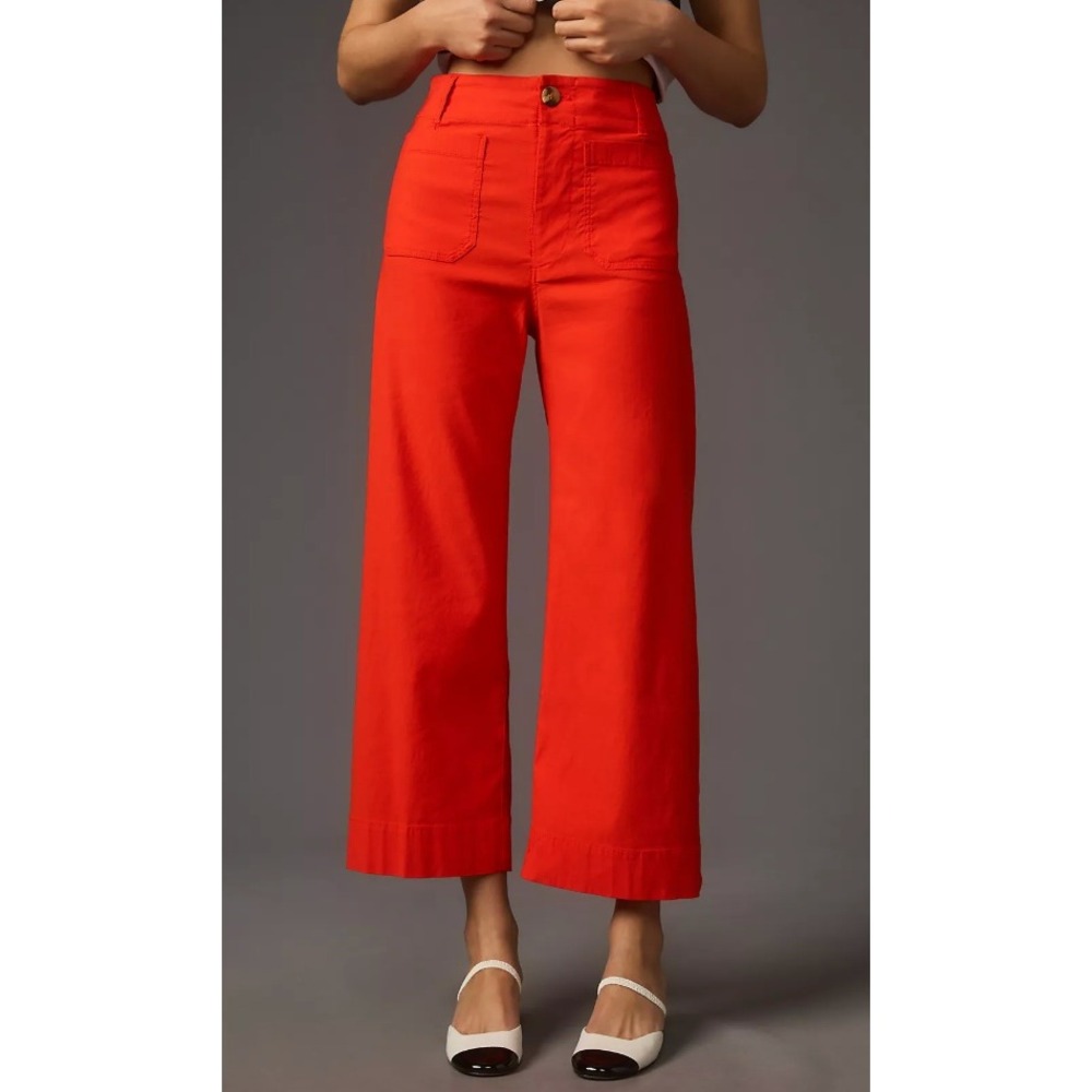 Anthropologie Maeve The Colette Red Wide Leg Cropped High Rise Pocket Pants 26P